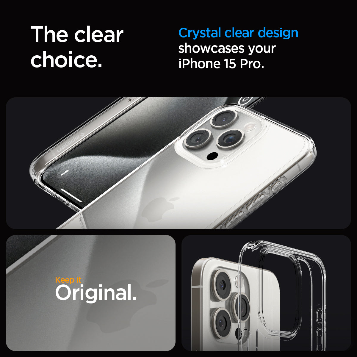 ACS06707 - iPhone 15 Pro Case Ultra Hybrid in crystal clear showing the clear choice. Crystal clear design showcases your iPhone 15 Pro