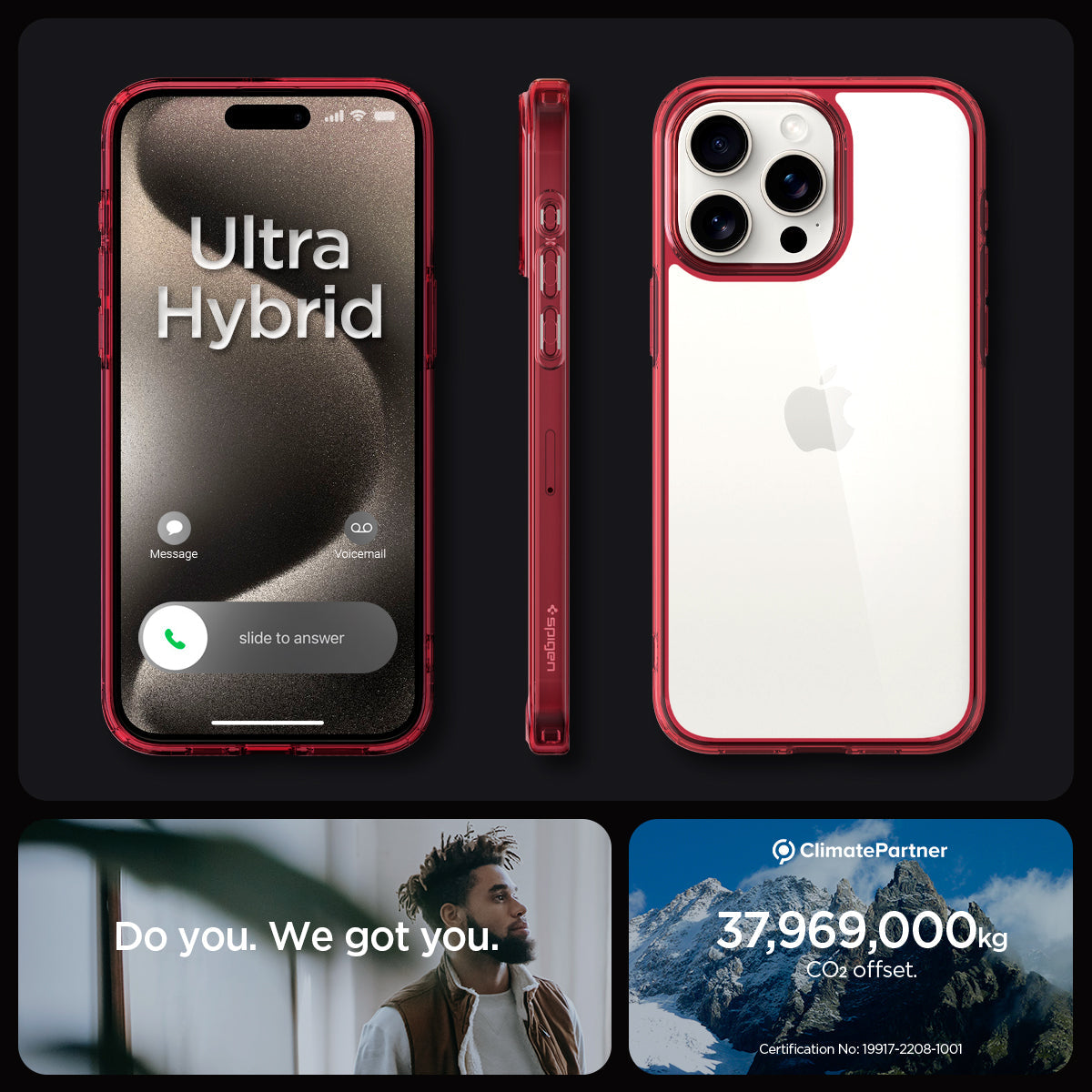 ACS07055 - iPhone 15 Pro Case Ultra Hybrid in red crystal showing the different angles