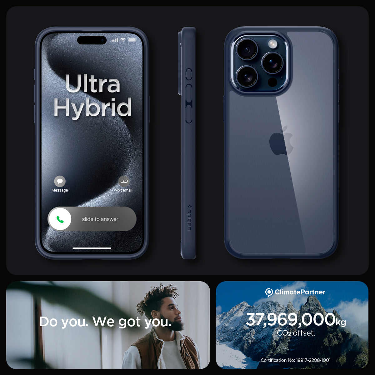 ACS06711 - iPhone 15 Pro Case Ultra Hybrid in navy blue showing the different angles