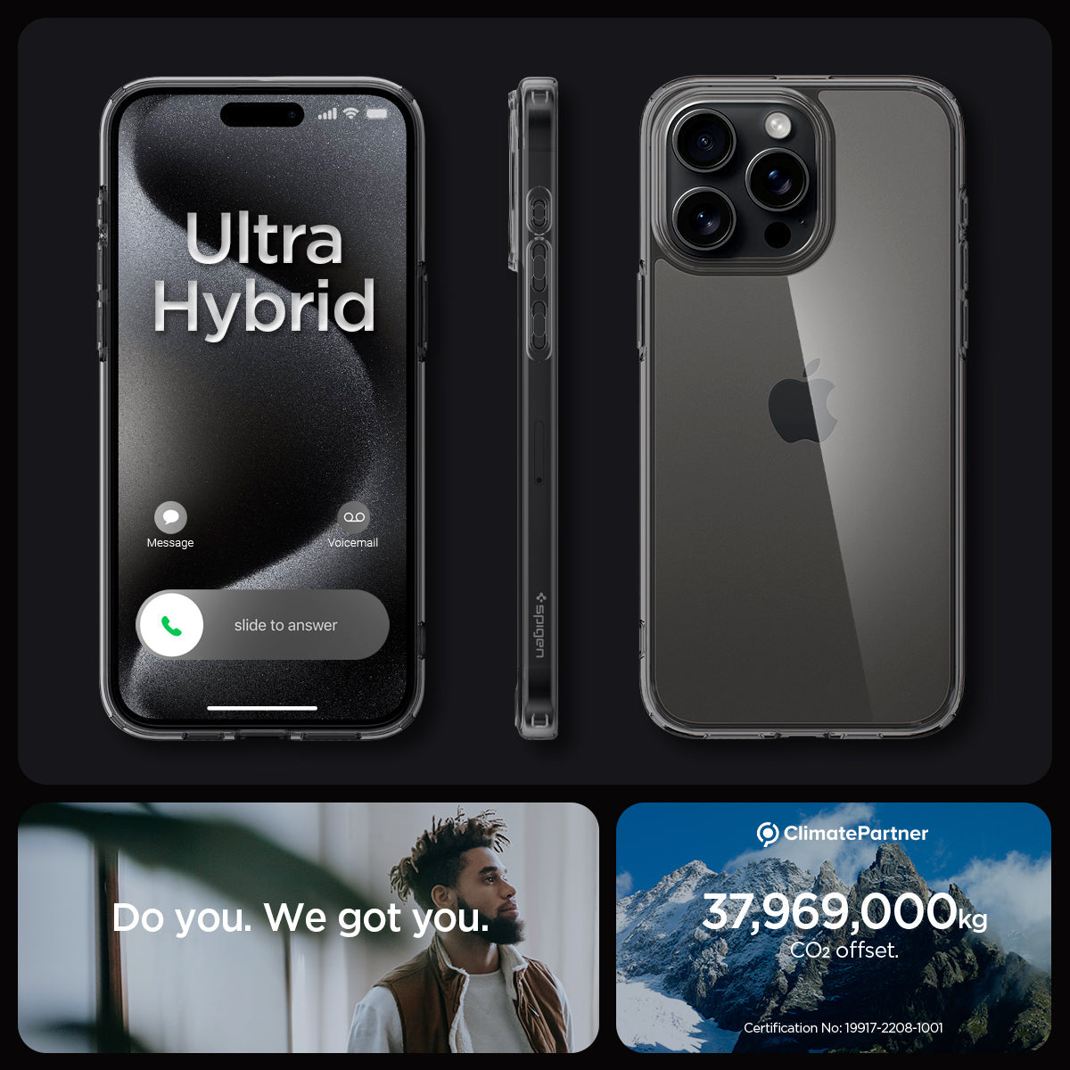 ACS07213 - iPhone 15 Pro Case Ultra Hybrid in Space Crystal showing the different angles