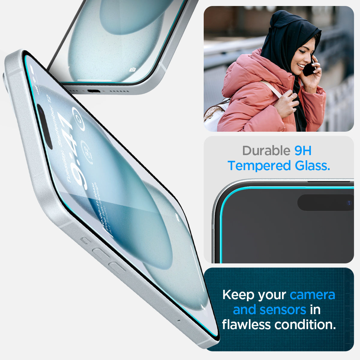 AGL06883 - iPhone 15 Plus Screen Protector EZ FIT GLAS.tR (Sensor Protection) durable 9h tempered glass. keep your camera and sensors in flawless condition.