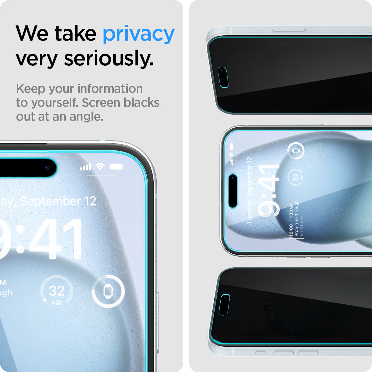 AGL06885 - iPhone 15 Plus Screen Protector EZ FIT GLAS.tR Privacy we take privacy very seriously. Keep your information to yourself. Screen blacks out at an angle.