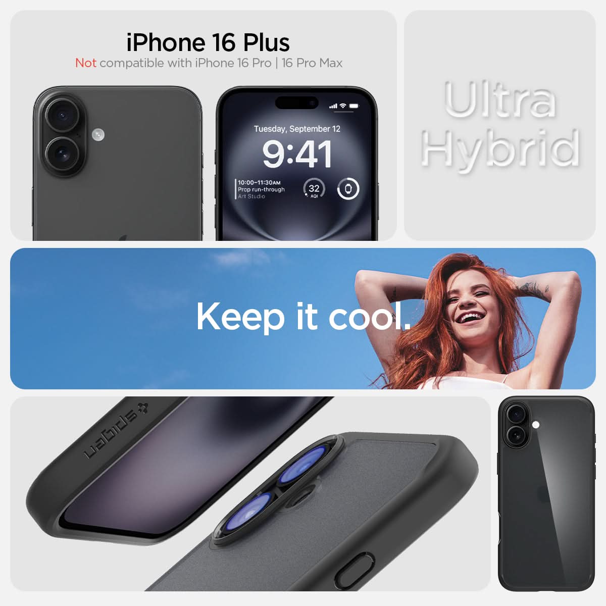 ACS08071 - iPhone 16 Plus Case Ultra Hybrid in Frost Black iPhone 16 plus. not compatible with iPhone 16 pro, 16 pro max. ultra hybrid. the clear choice.