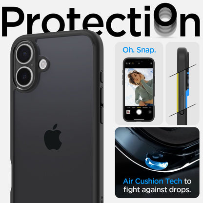 ACS08072 - iPhone 16 Plus Case Ultra Hybrid in Matte Black protection. Oh snap. air cushion tech to fight against drops.