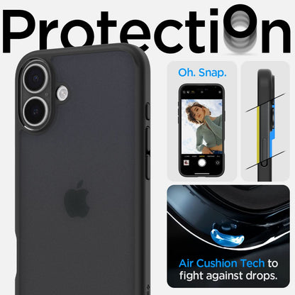 ACS08200 - iPhone 16 Case Ultra Hybrid in Frost Black protection. Oh snap. air cushion tech to fight against drops.
