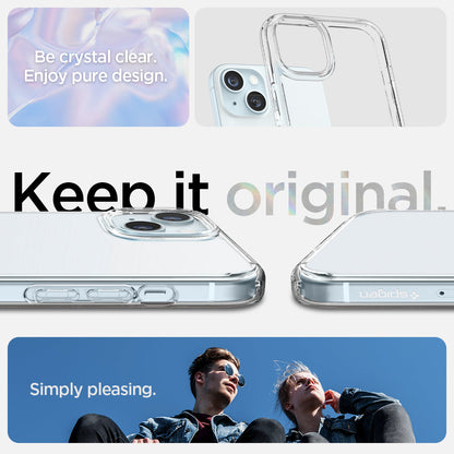 ACS06653 - iPhone 15 Plus Case Ultra Hybrid in crystal clear showing the simply pleasing crystal clear pure design