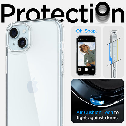 ACS06653 - iPhone 15 Plus Case Ultra Hybrid in crystal clear showing the air cushion tech to fight against drops