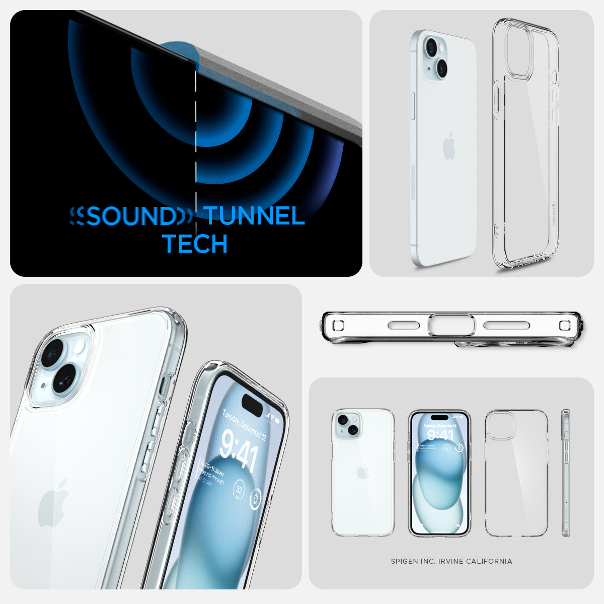 ACS06653 - iPhone 15 Plus Case Ultra Hybrid in crystal clear showing the sound tunnel tech