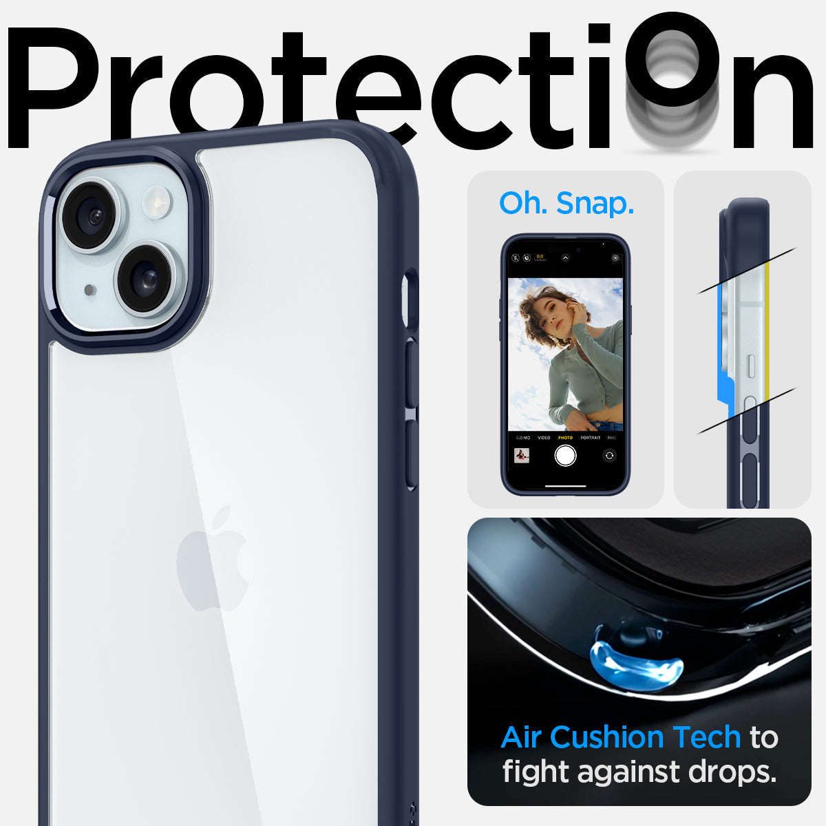 ACS06659 - iPhone 15 Plus Case Ultra Hybrid in navy blue showing the air cushion tech to fight against drops
