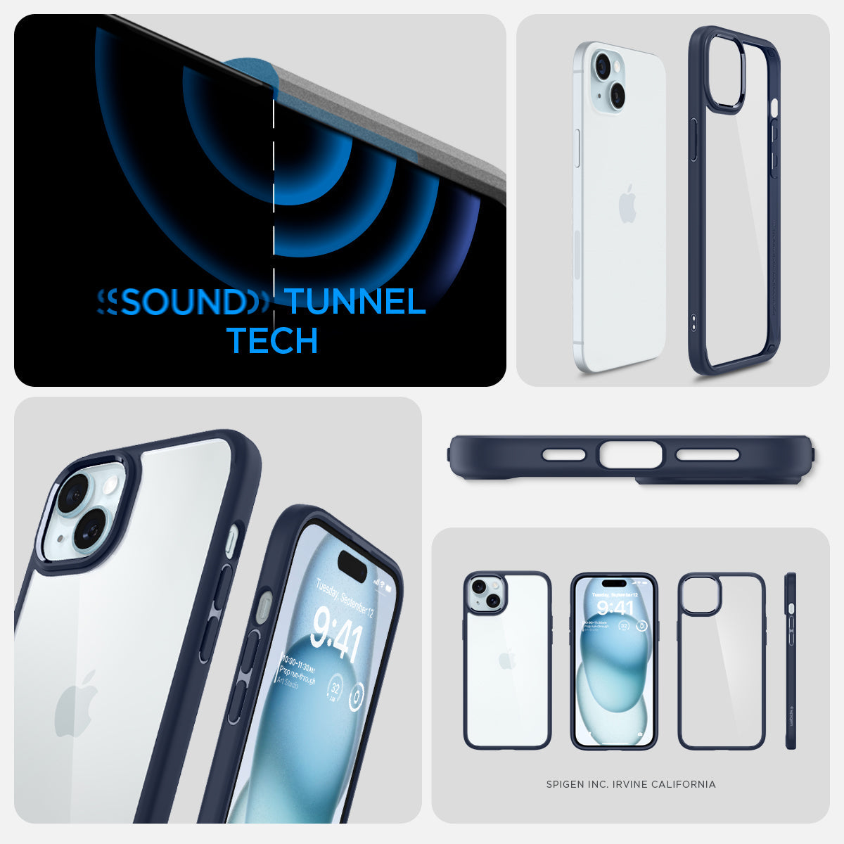 ACS06659 - iPhone 15 Plus Case Ultra Hybrid in navy blue showing the sound tunnel tech