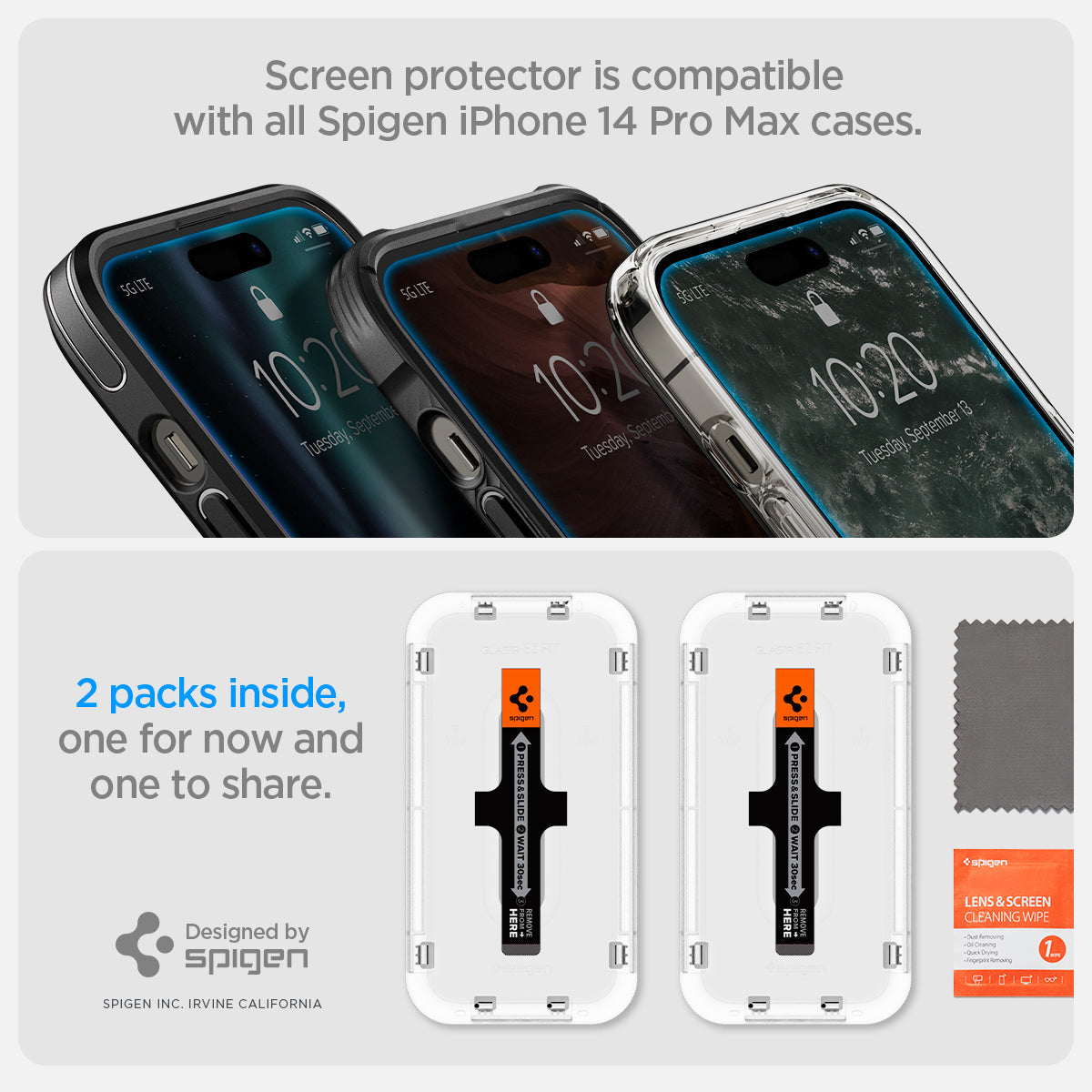AGL05202 - iPhone 14 Pro Max Screen Protector EZ FIT GLAS.tR (Sensor Protection) screen protector is compatible with all spigen iPhone 14 pro max cases. 2 packs inside one for now and one to share.
