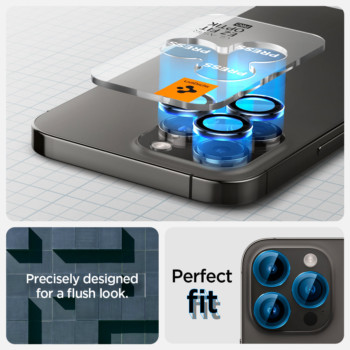 AGL05205 - iPhone 16 Pro / 16 Pro Max Optik Pro Lens Protector in black precisely designed for a flush look. perfect fit.