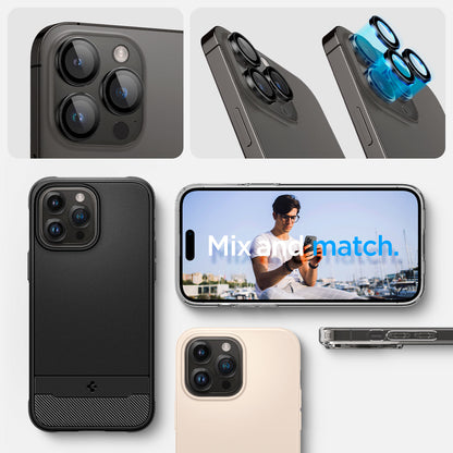 AGL05205 - iPhone 16 Pro / 16 Pro Max Optik Pro Lens Protector in black show detail. mix and match.