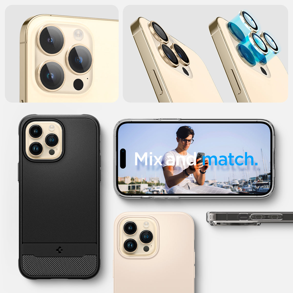 AGL05598 - iPhone 15 Pro / 15 Pro Max Optik Pro Lens Protector in gold show detail. mix and match.