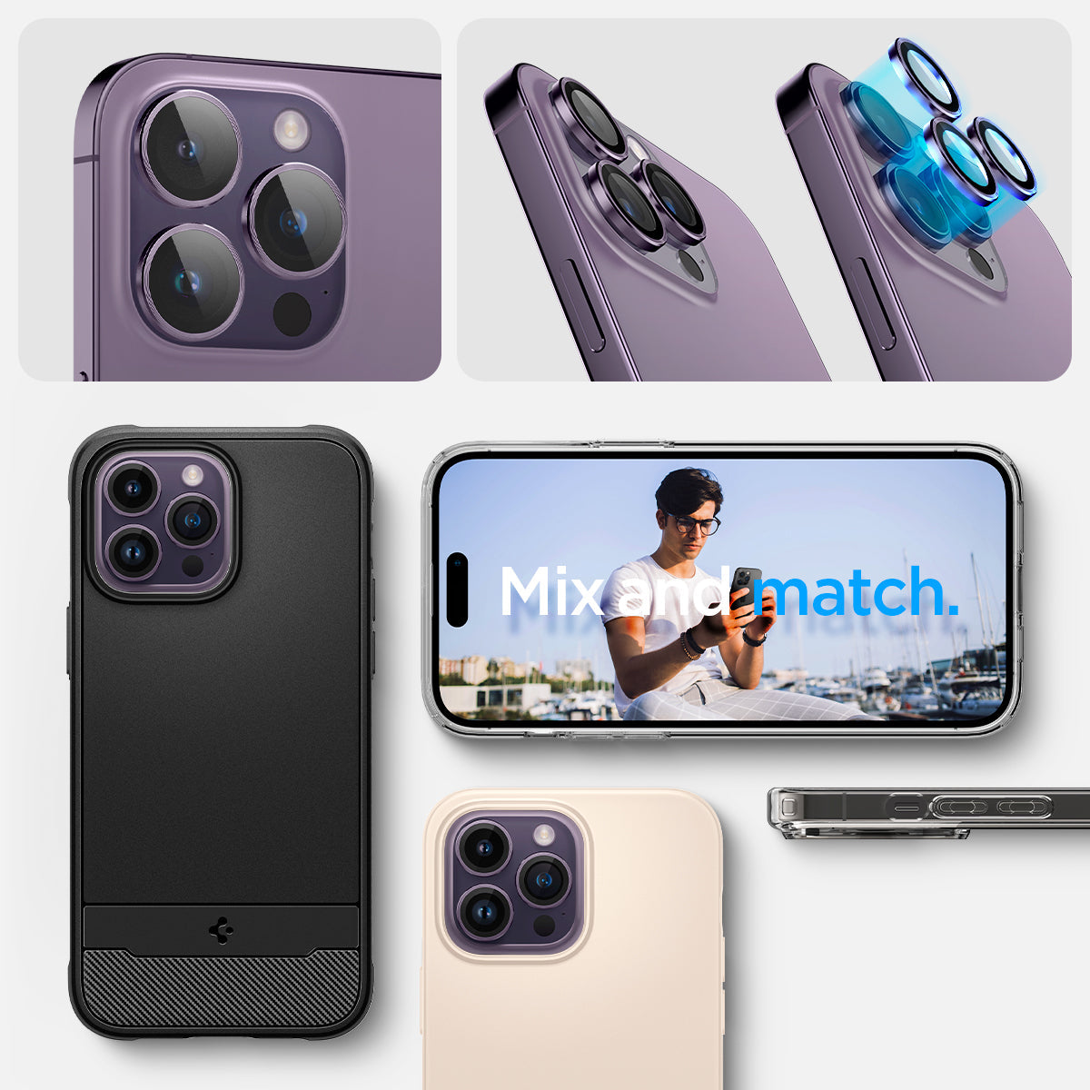 AGL05597 - iPhone 15 Pro / 15 Pro Max Optik Pro Lens Protector in deep purple show detail. mix and match.