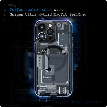 AGL06159 - iPhone 16 Pro / 16 Pro Max Optik Pro Lens Protector in zero one perfect color match with spigen ultra hybrid magfit zeroone.