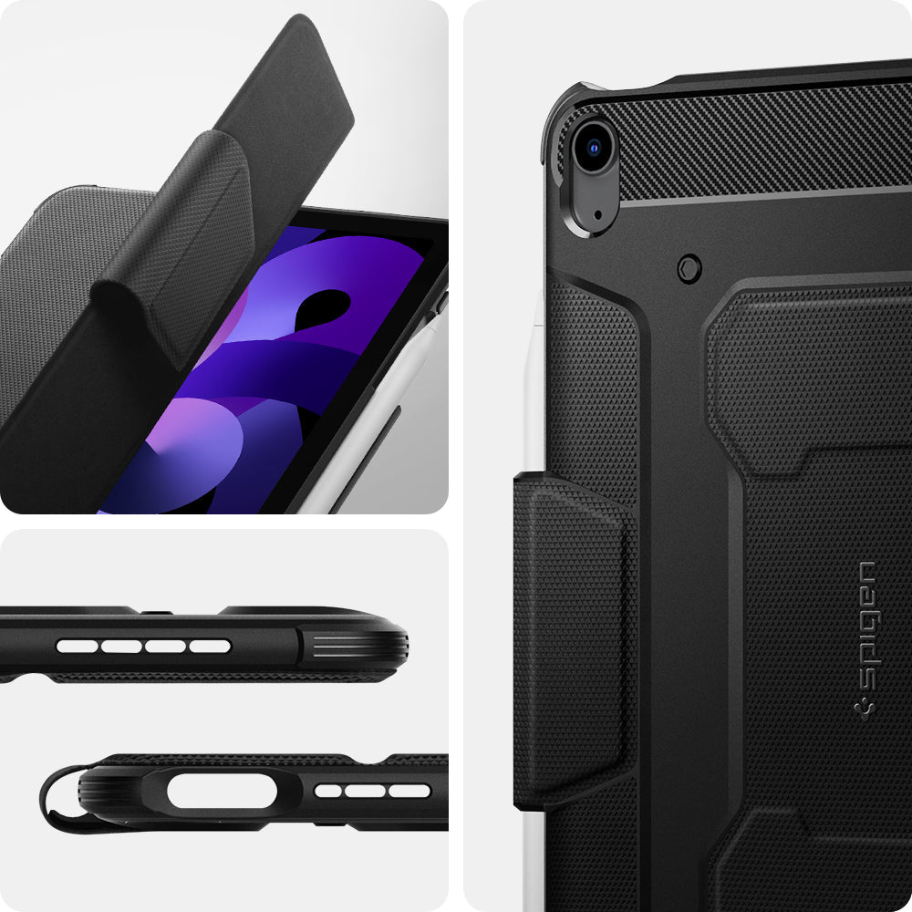 ACS02054 - iPad Air 10.9" (2022 / 2020) Case Rugged Armor Pro in black showing the different angles