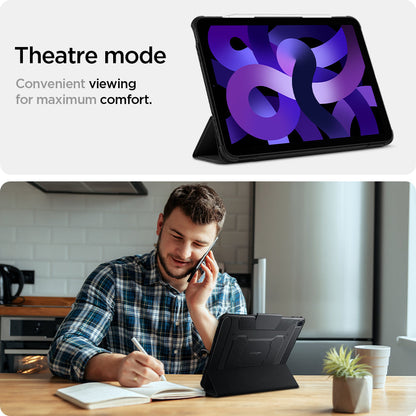 ACS02054 - iPad Air 10.9" (2022 / 2020) Case Rugged Armor Pro in black showing the theatre mode. Convenient viewing for maximum comfort
