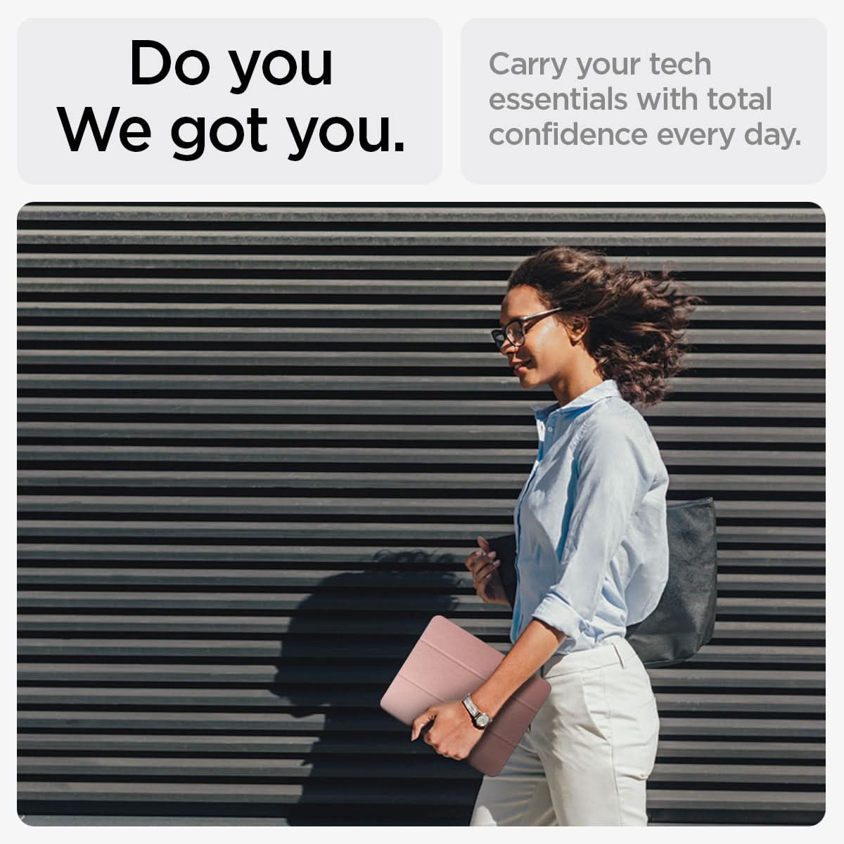 ACS07756 - iPad Air 11-inch (2025/2024) Case Urban Fit in Rose Gold showing carrying your tech essentials with total confidence every day