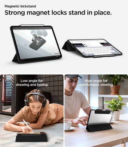 ACS07016 - iPad Pro 11-inch Case Ultra Hybrid Pro in Black showing strong magnet locks stand in place.
