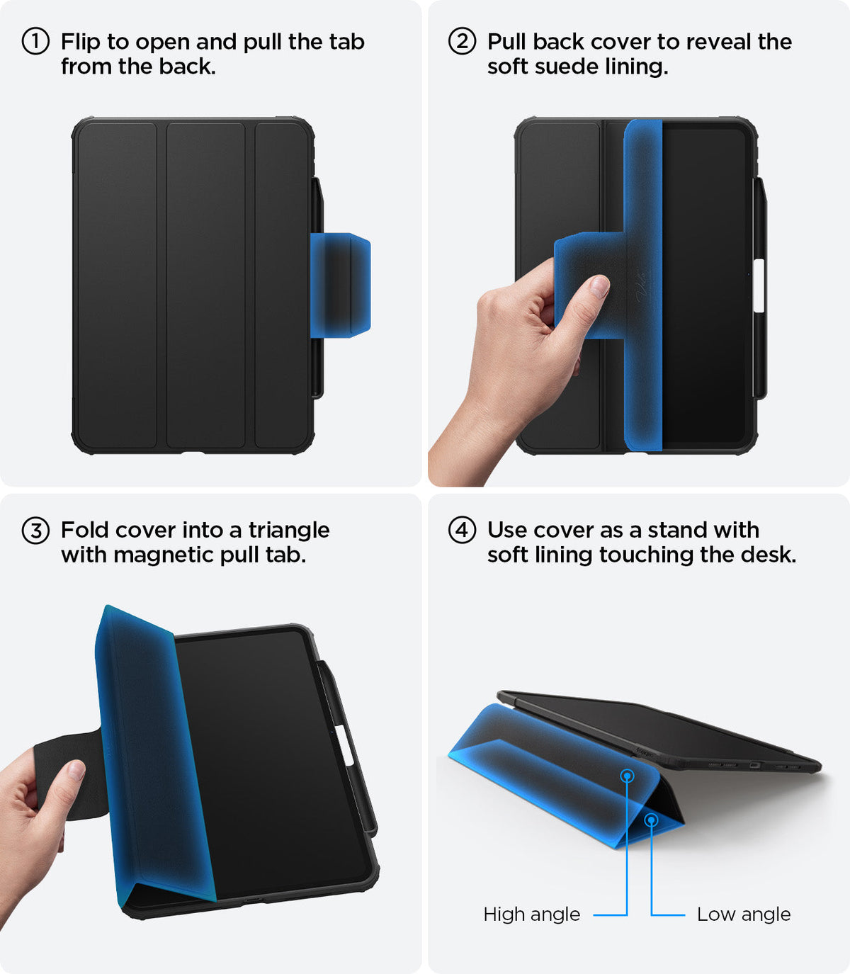 ACS07006 - iPad Pro 12.9-inch Case Ultra Hybrid Pro in Black showing steps 1 to 4.