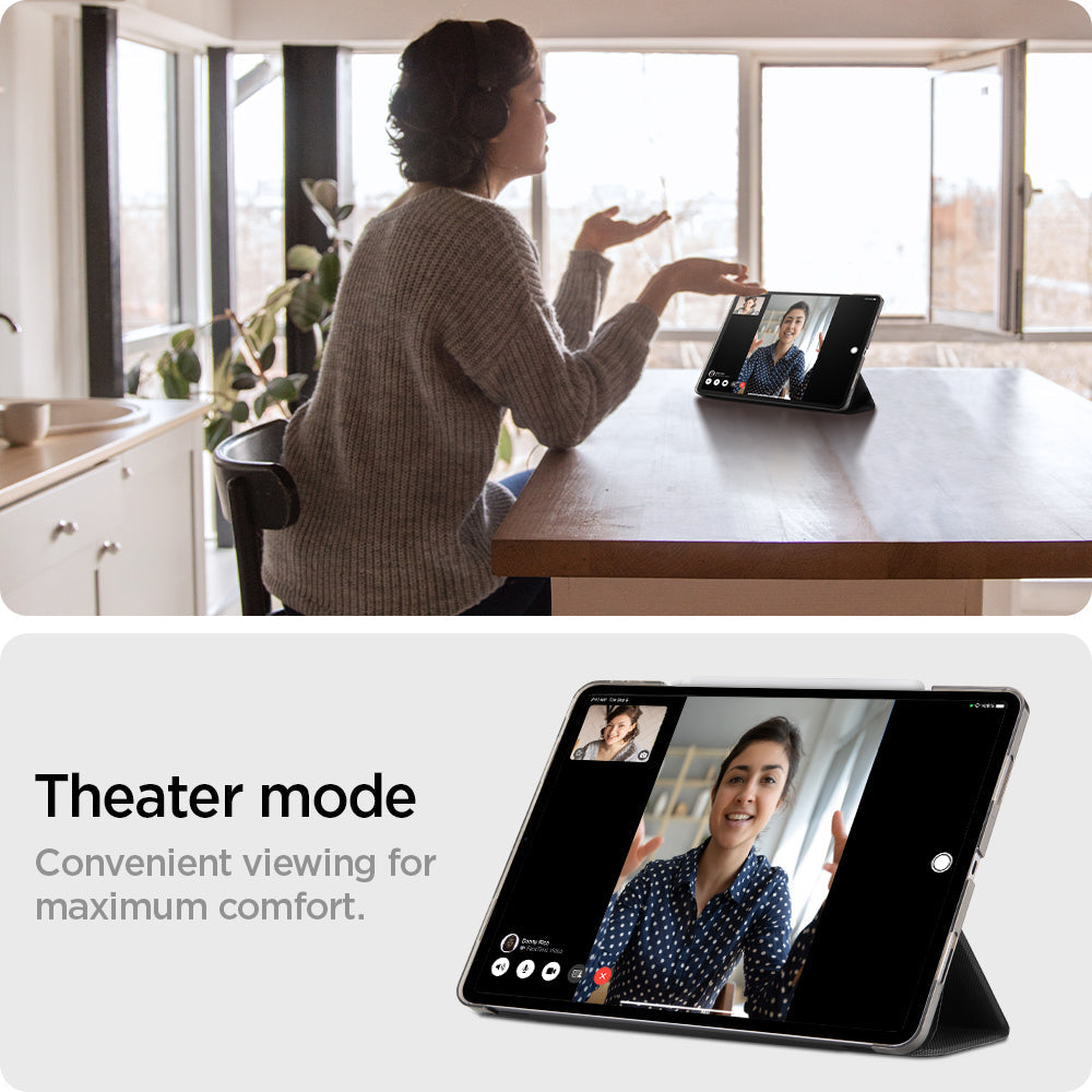 ACS05466 - iPad Pro 11" (2022/2021/2020/2018) Case Liquid Air Folio in black showing the theater mode. Convenient viewing for maximum comfort