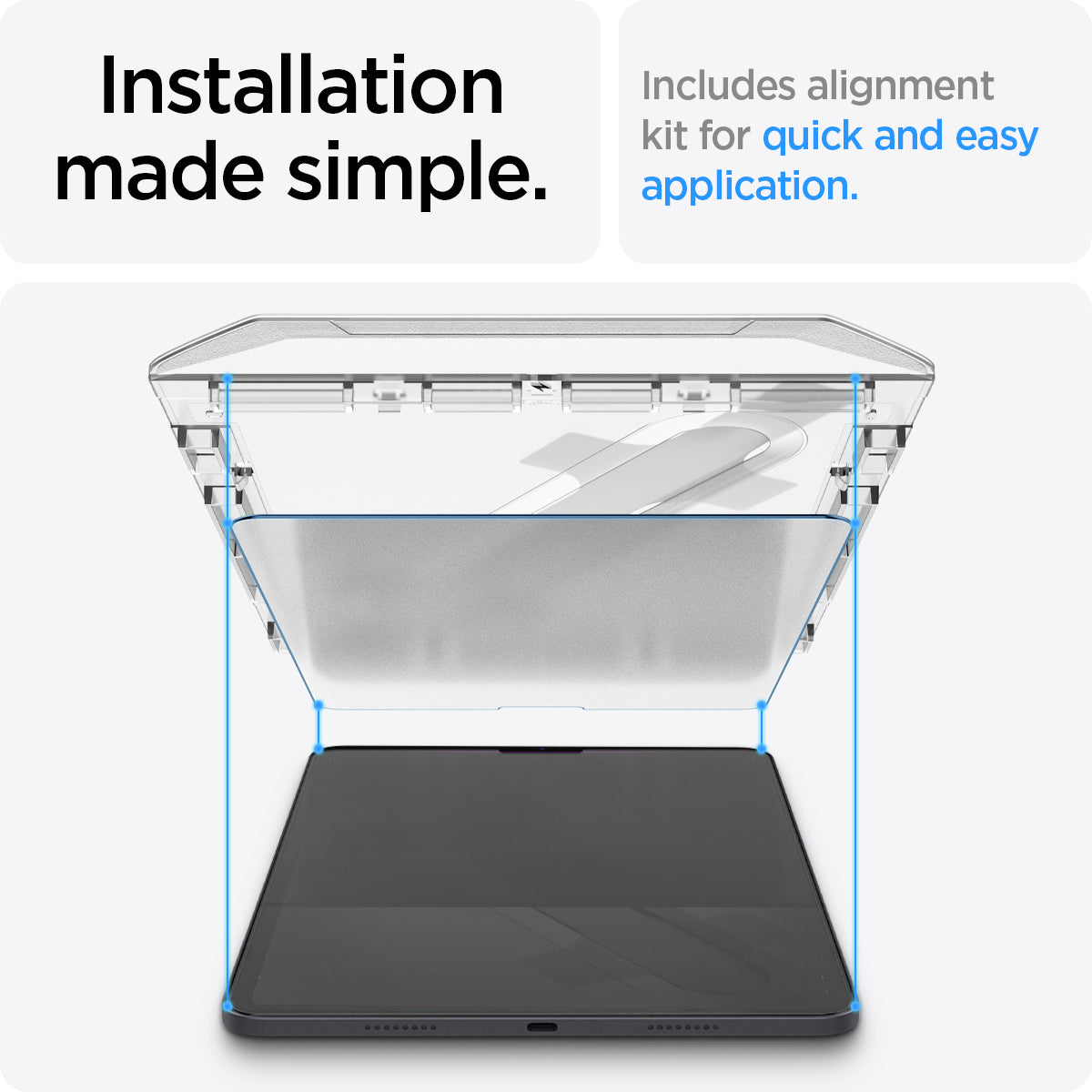 AGL06349 - iPad Pro 12.9" (2022/2021) Screen Protector Paper Touch EZ Fit showing the installation made simple. Includes alignment kit for quick and easy application