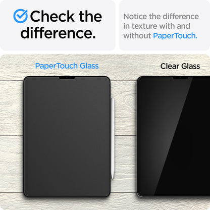 AGL06349 - iPad Pro 12.9" (2022/2021) Screen Protector Paper Touch EZ Fit showing the difference of the texture with and without PaperTouch