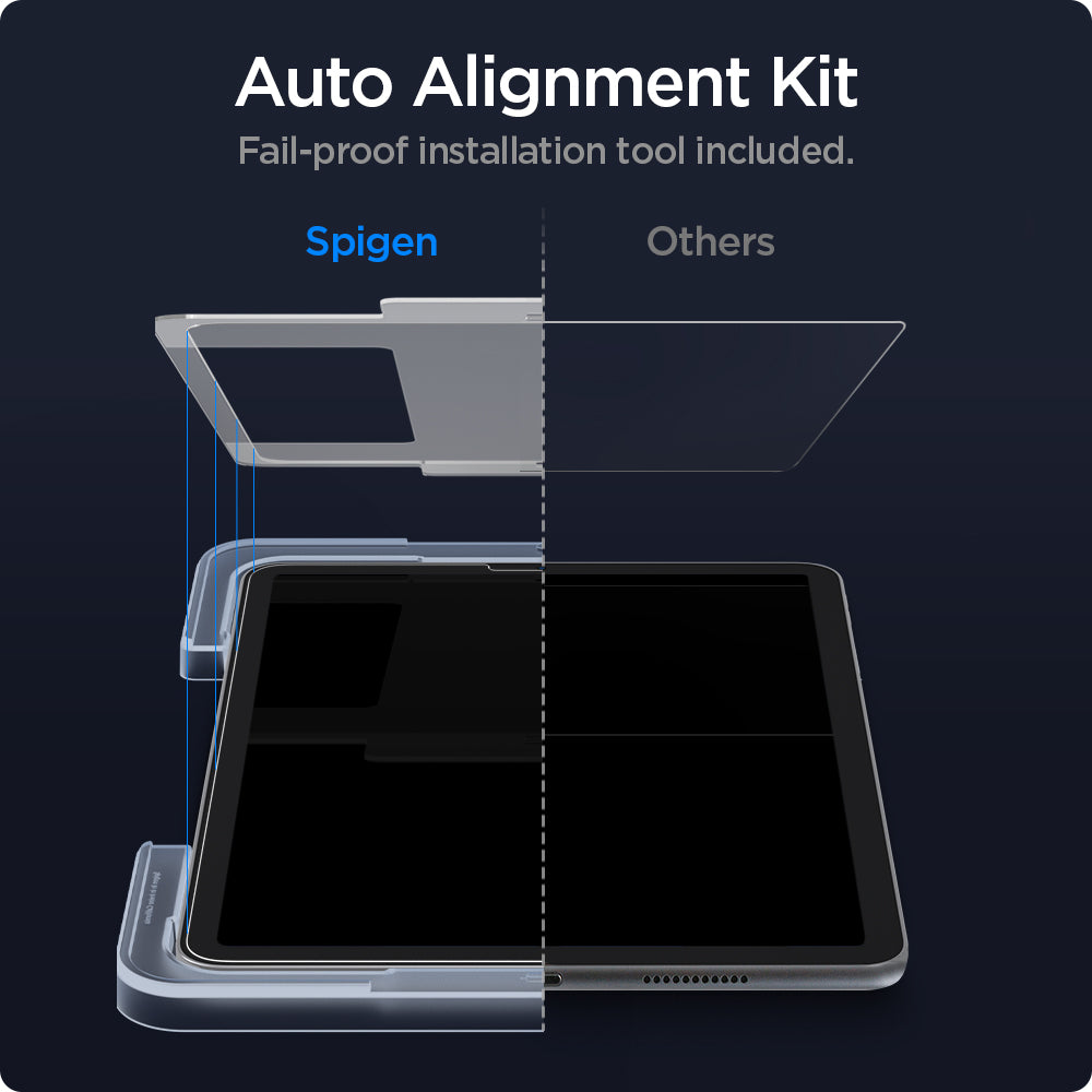 AGL02065 - iPad Pro 11" Screen Protector EZ FIT GLAS.tR showing the auto alignment kit. Fail-proof installation tool included