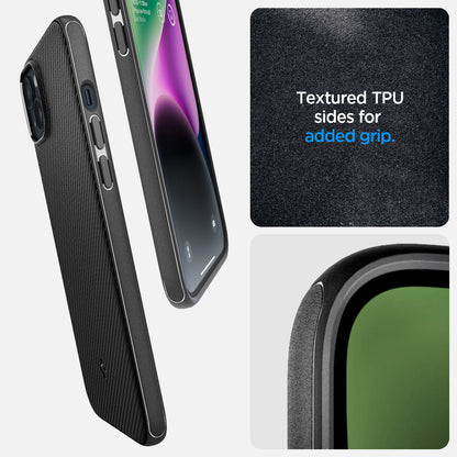 ACS05065 - iPhone 14 Case Mag Armor (MagFit) in matte black showing textured TPU sides for added grip