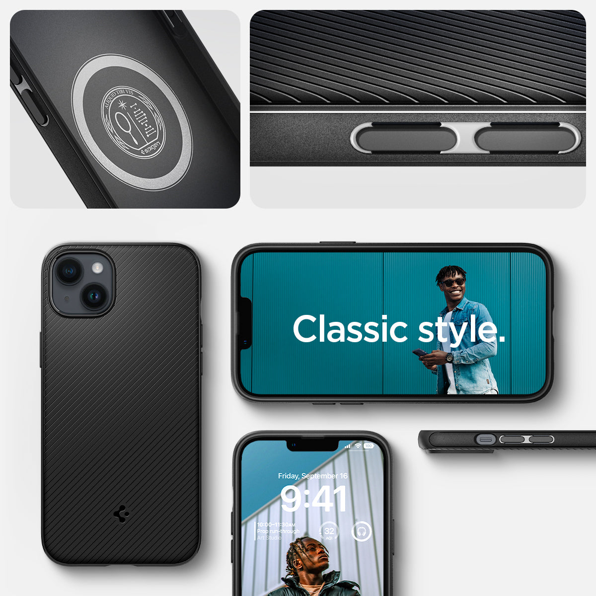 ACS05065 - iPhone 14 Case Mag Armor (MagFit) in matte black showing classic style.