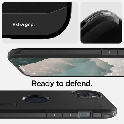 ACS04915 - iPhone 14 Plus Case Tough Armor (MagFit) in black showing extra grip and ready to defend.