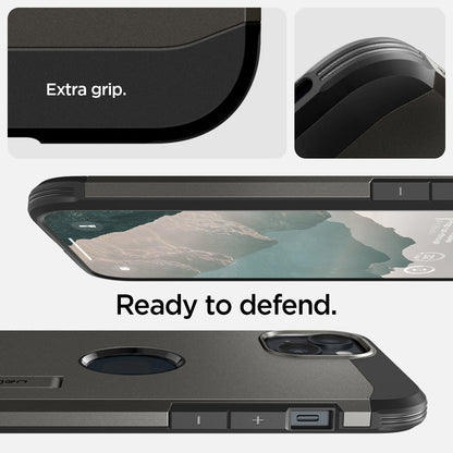 ACS04914 - iPhone 14 Plus Case Tough Armor (MagFit) in gunmetal showing extra grip and ready to defend.