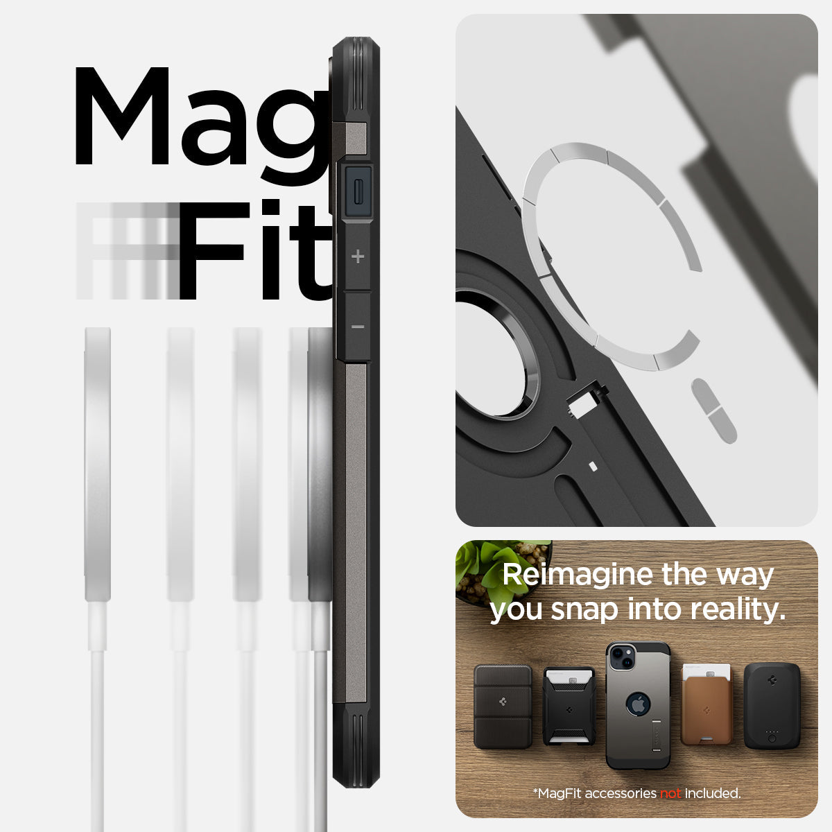 ACS04914 - iPhone 14 Plus Case Tough Armor (MagFit) in gunmetal showing magfit. Reimagine the way you snap into reality.