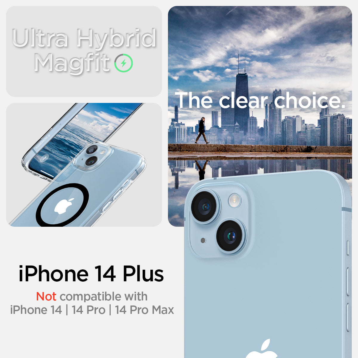ACS04903 - iPhone 14 Plus Case Ultra Hybrid (MagFit) in black showing Not compatible with iPhone 14, 14 pro, 14 pro max. ultra hybrid magfit. the clear choice