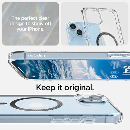 ACS04904 - iPhone 14 Plus Case Ultra Hybrid (MagFit) in carbon fiber showing the perfect clear design to show off your iPhone. Keep it original.