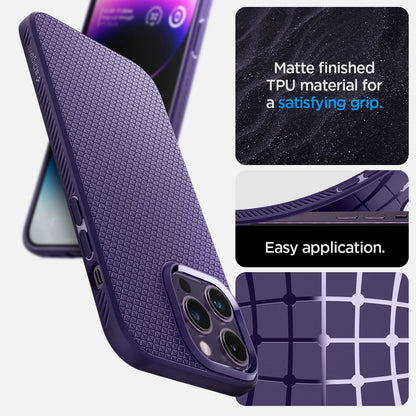 ACS05578 - iPhone 14 Pro Case Liquid Air in deep purple showing the Matte finished TPU material for a satisfying grip and easy application