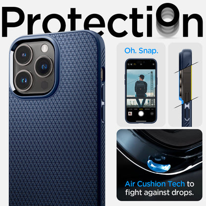ACS04814 - iPhone 14 Pro Max Case Liquid Air in navy blue showing the protection. Air Cushion Tech to fight against drops