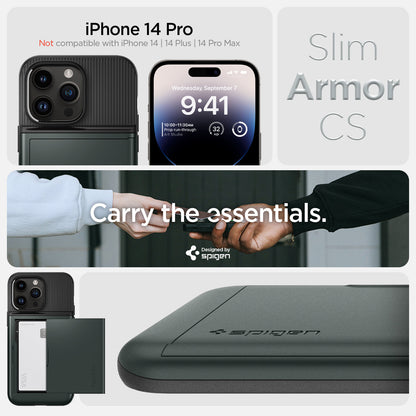 ACS04983 - iPhone 14 Pro Case Slim Armor CS in abyss green iPhone 14 pro max Not compatible with iPhone 14, 14plus, 14 pro. Slim armor cs. Carry the essentials. Designed by spigen.