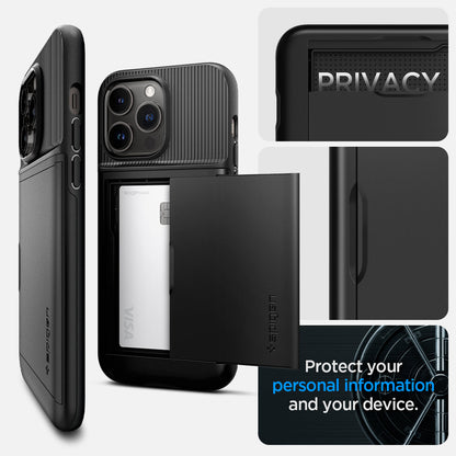 ACS04980 - iPhone 14 Pro Case Slim Armor CS in black showing privacy. protect your personal information and your device.