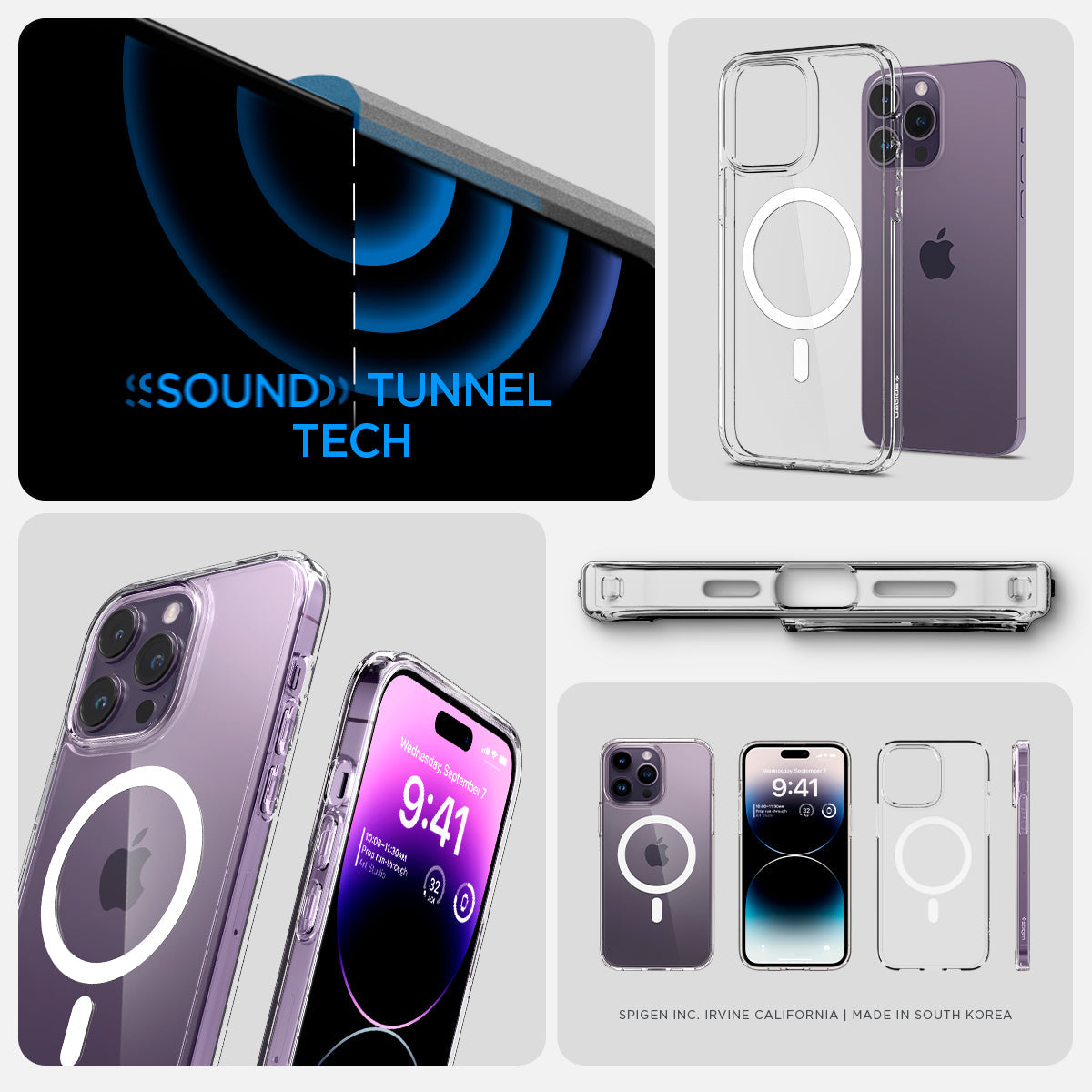 ACS04969 - iPhone 14 Pro Case Ultra Hybrid (MagFit) in white showing sound tunnel tech.