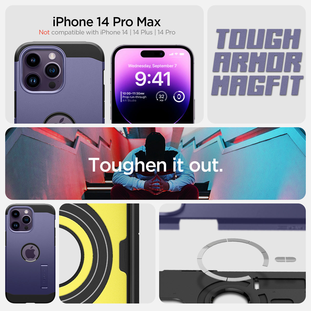 ACS05576 - iPhone 14 Pro Max Case Tough Armor (MagFit) in deep purple iPhone 14 pro max. Not compatible with iPhone 13, 14plus, 14 pro. Tough armor magfit. toughen it out.