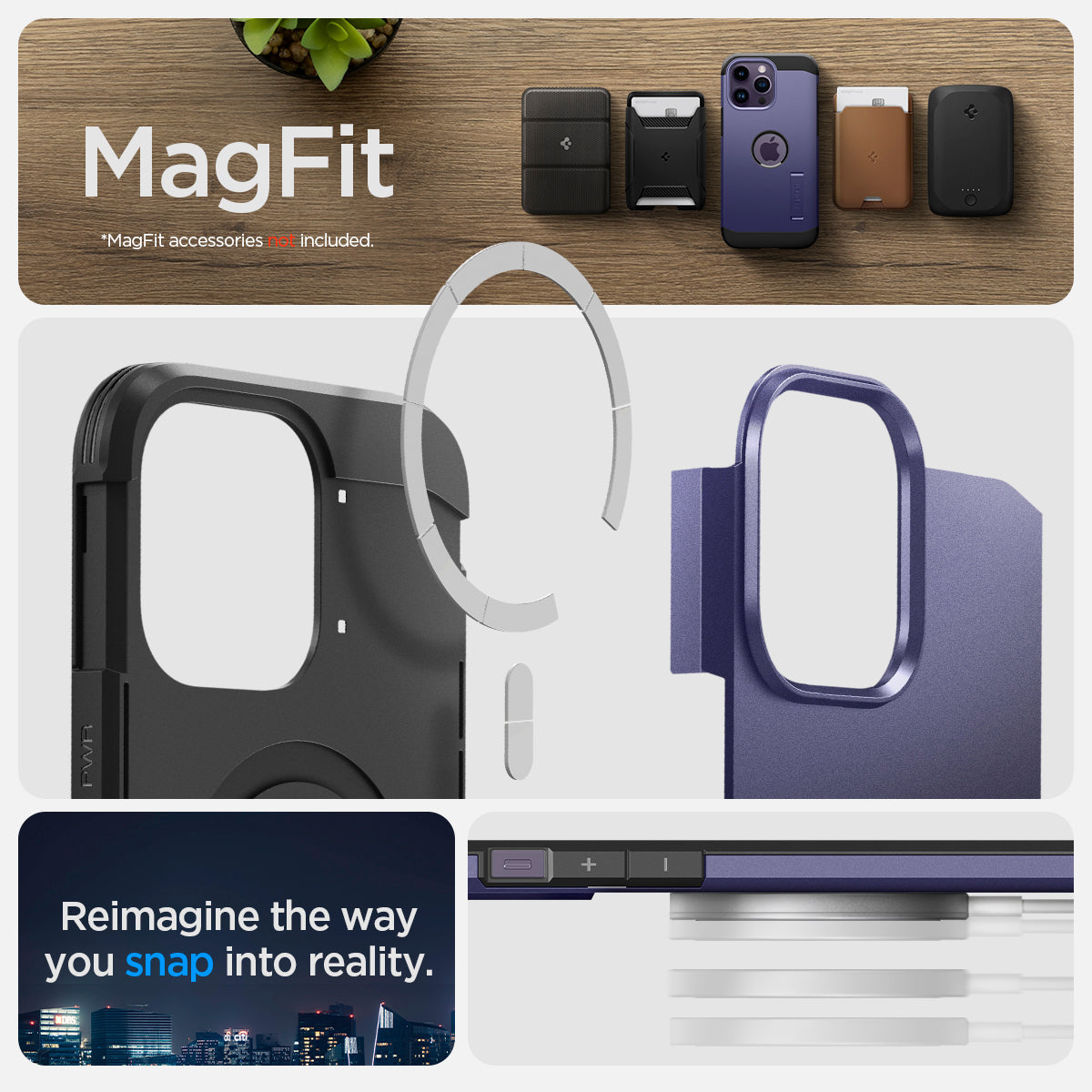 ACS05576 - iPhone 14 Pro Max Case Tough Armor (MagFit) in deep purple showing Magfit. reimagine the way you snap into reality.