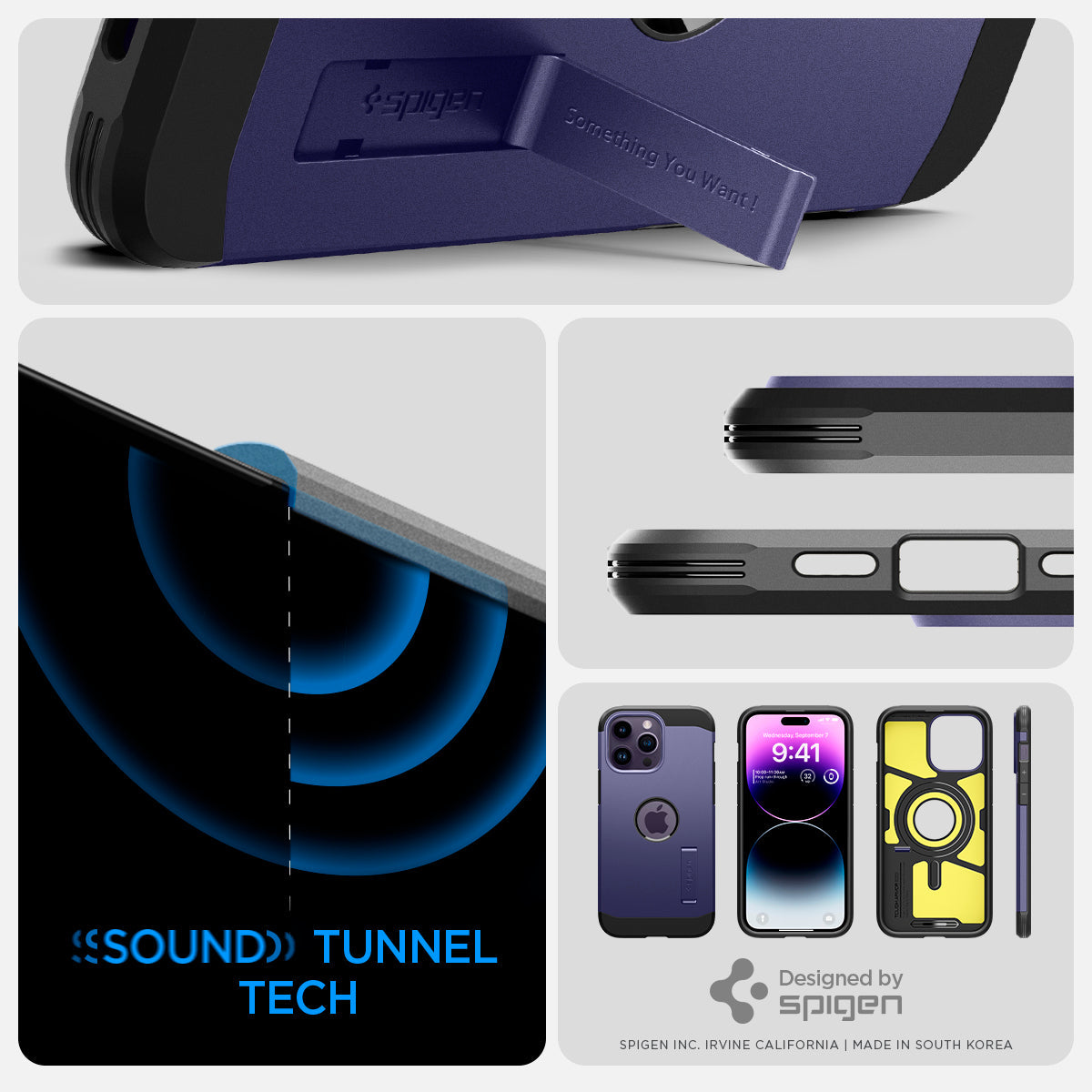 ACS05576 - iPhone 14 Pro Max Case Tough Armor (MagFit) in deep purple sound tunnel tech. Designed by spigen.