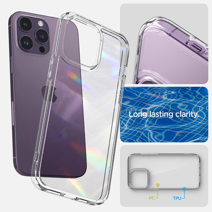 ACS04816 - iPhone 14 Pro Max Case Ultra Hybrid in crystal clear showing the long lasting clarity
