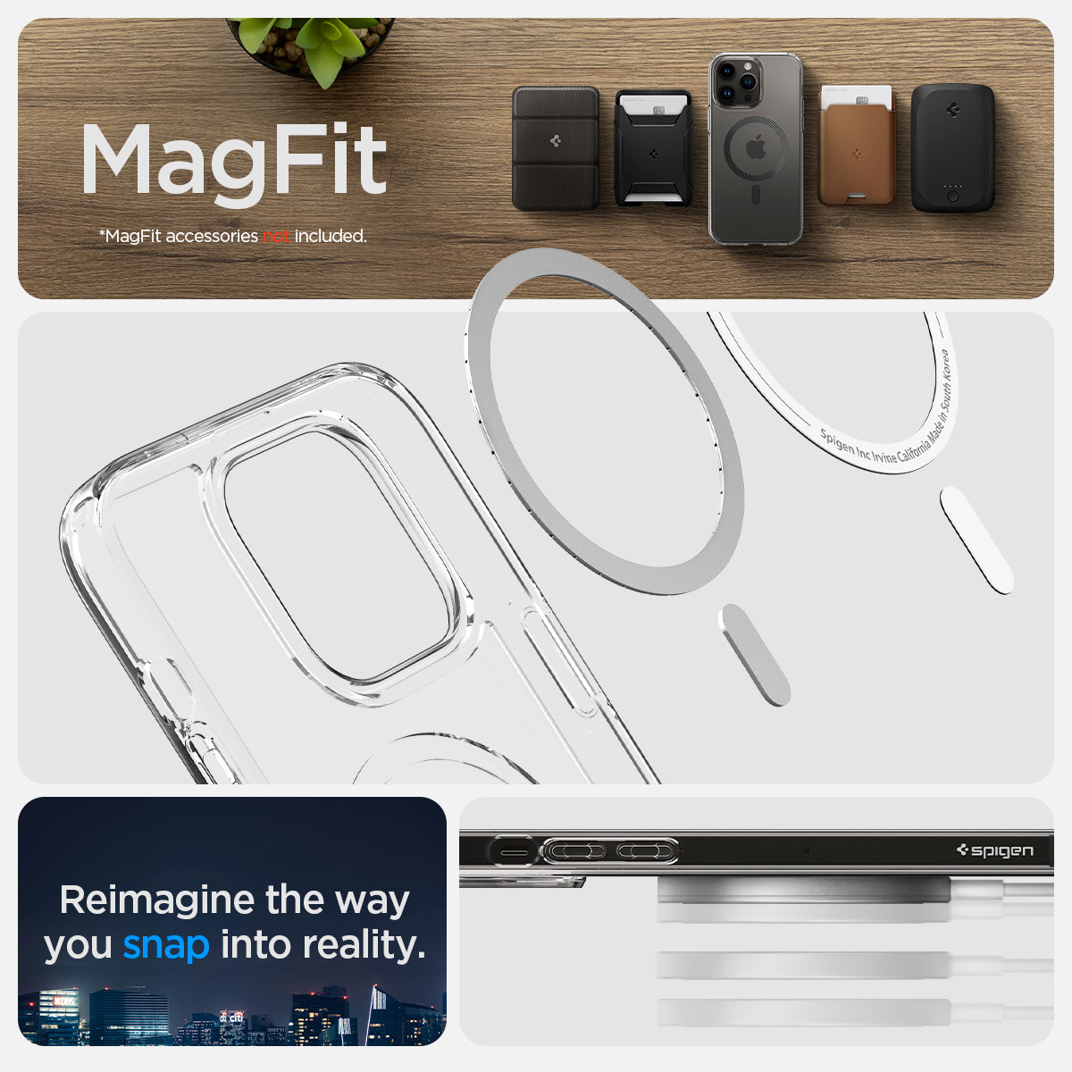 ACS04827 - iPhone 14 Pro Max Case Ultra Hybrid (MagFit) in carbon fiber showing magfit. reimagine the way you snap into reality.