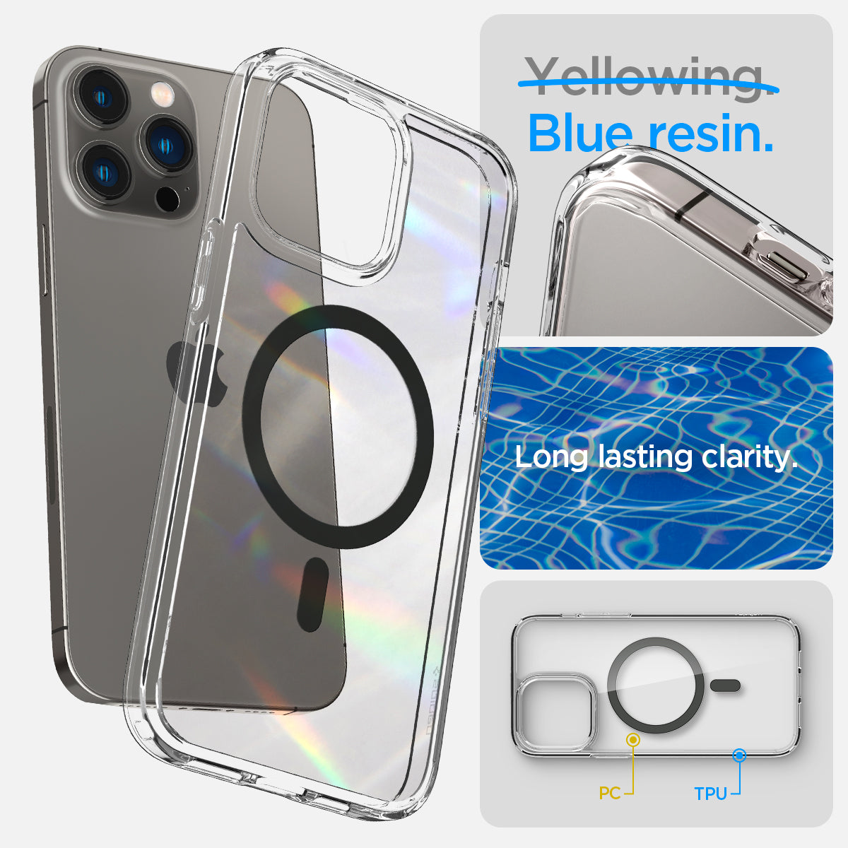 ACS04826 - iPhone 14 Pro Max Case Ultra Hybrid (MagFit) in graphite blue resin. Long lasting clarity.