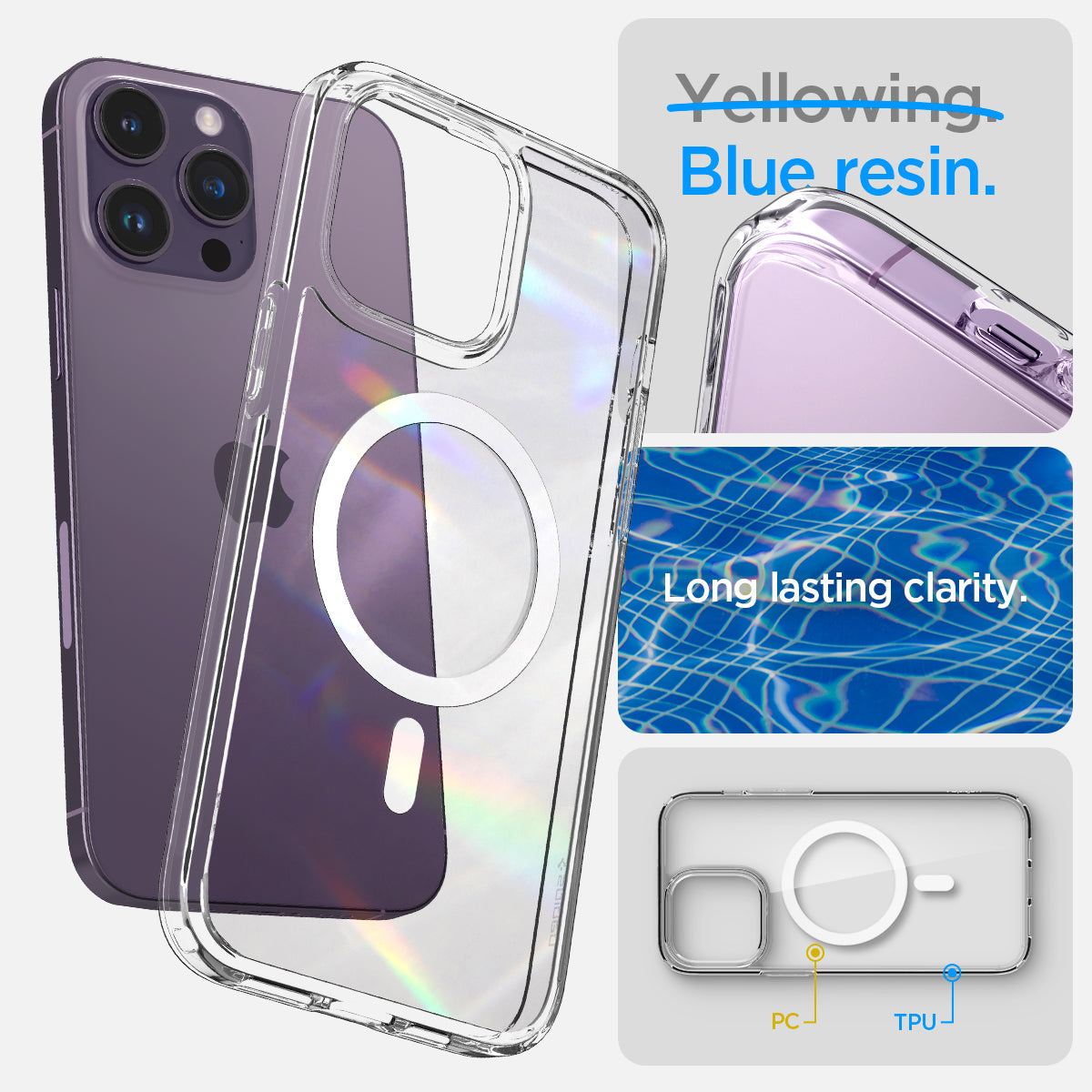 ACS04825 - iPhone 14 Pro Max Case Ultra Hybrid (MagFit) in white blue resin. Long lasting clarity.