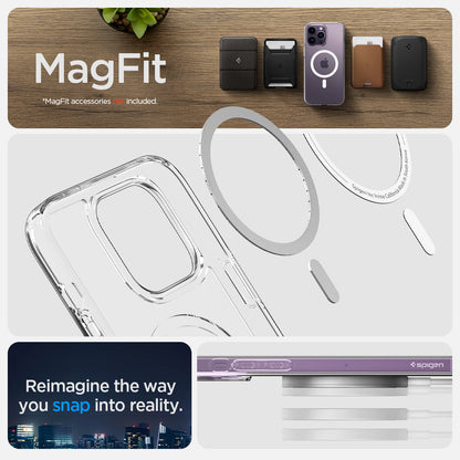 ACS04825 - iPhone 14 Pro Max Case Ultra Hybrid (MagFit) in white showing magfit. reimagine the way you snap into reality.