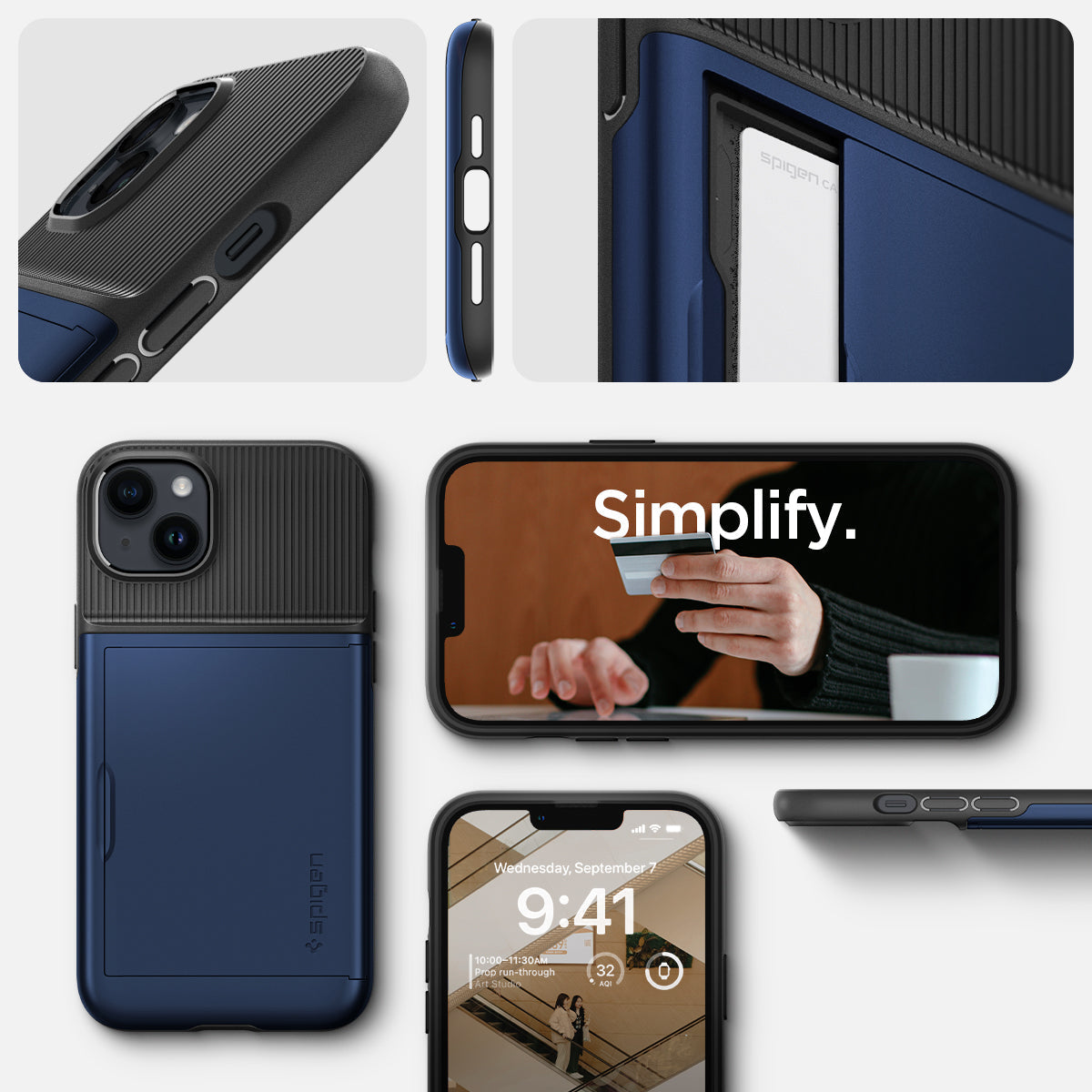 ACS05060 - iPhone 14 Case Slim Armor CS in navy blue showing simplify and detail.